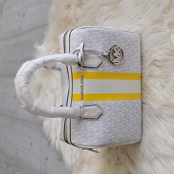 MICHAEL KORS Bedford Small Logo Stripe Satchel - Picture 2 of 11